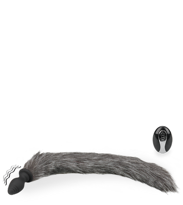 Plug vibrant avec queue fourrure synthétique grise