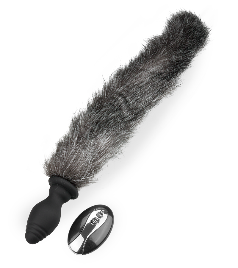 Plug vibrant avec queue fourrure synthétique grise