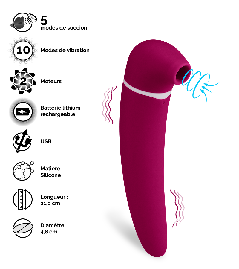 Vibro aspire clitoris et gode vibrant USB