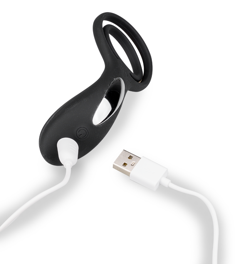 Vibro pour couple avec anneaux cockring et testicules USB