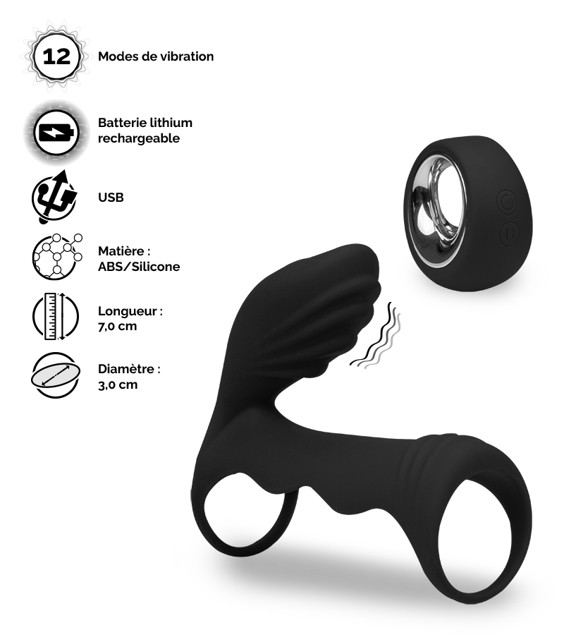 Vibromasseur couple avec cockring télécommandé 12 modes