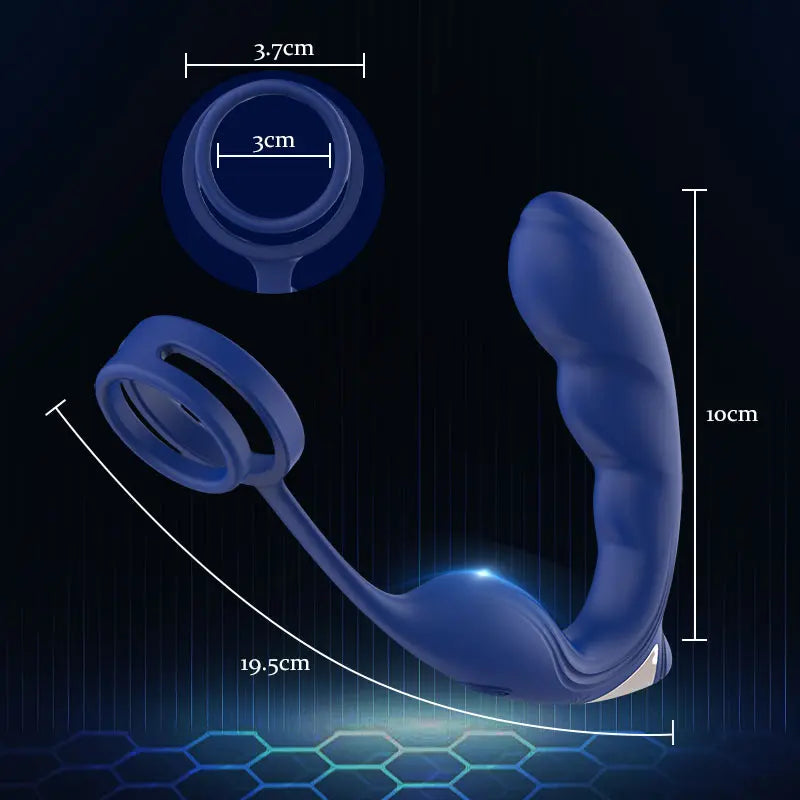Blue Wing Double anneau pénien et masseur de prostate avec 9 vibrations