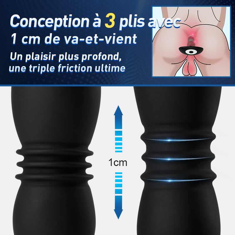 Plug anal vibromasseur pour prostate avec 3 plis, 7 télescopiques et 7 vibrations