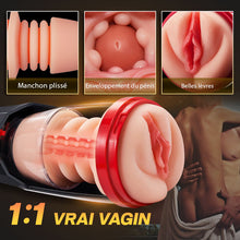 Charger l&#39;image dans la galerie, 4 en 1 Masturbateur cup, 10 modes de vibration, 5 modes de va-et-vient et un mode d&#39;aspiration avec interaction vocale pour une expérience polyvalente.