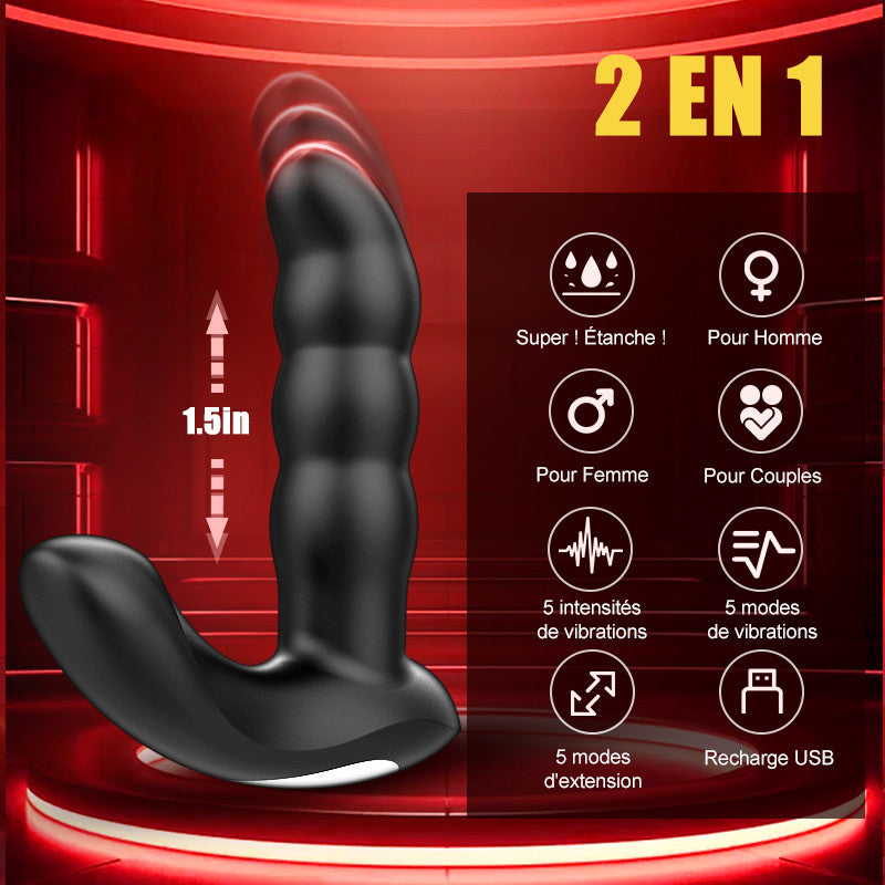 Maître de l'Orgasme - 5 Extensions, 10 Vibrations, Plug Anal Entièrement Étanche