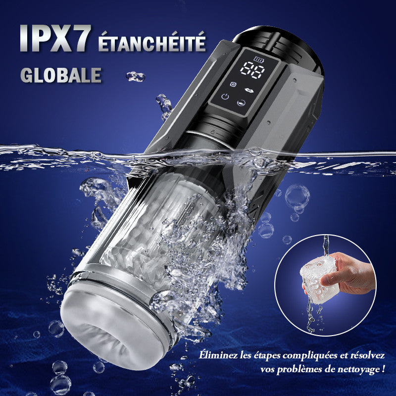Masturbateur de fellation automatique 4 en 1 pour hommes, 100% étanche, La langue réaliste tourne à 360° pour lécher et taquiner chaque point sensible du gland.
