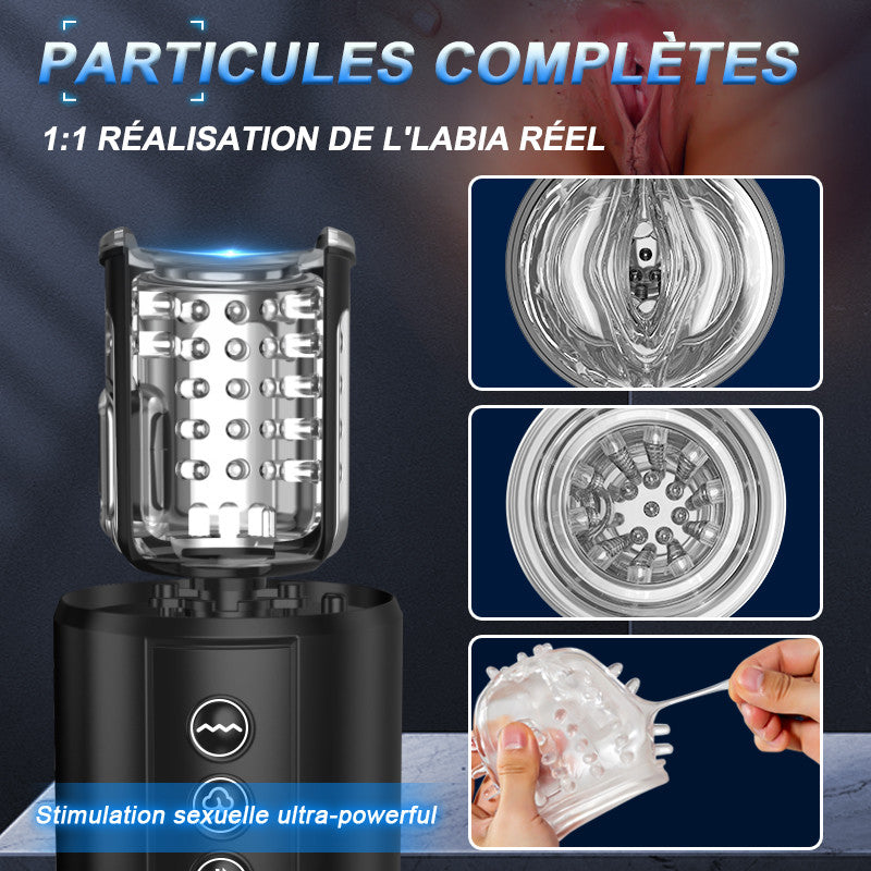 PIONNIER 3 en 1 Masturbateur Cup 10 vibrations 5 suctions 5 va-et-vient