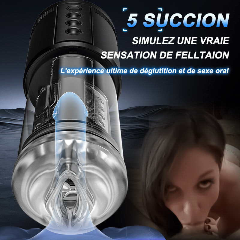 PIONNIER 3 en 1 Masturbateur Cup 10 vibrations 5 suctions 5 va-et-vient