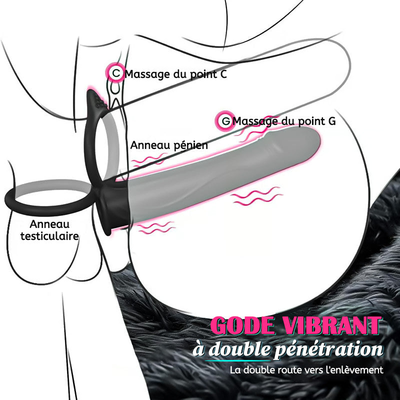 Gode anal à sangle pour couple avec anneau pénien vibrant