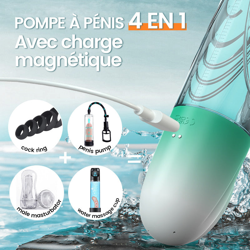 Green Pioneer - Pompe à pénis à eau avec écran LCD, 4 niveaux de pression et 9