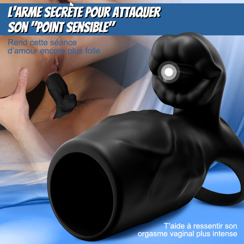 Titan - 9 Vibrations Texture de Pénis Simulée Anneau de Chasteté Double Testicules & Pénis Jouet Sexuel pour Couples