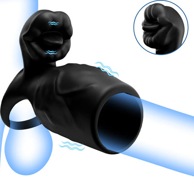 Titan - 9 Vibrations Texture de Pénis Simulée Anneau de Chasteté Double Testicules & Pénis Jouet Sexuel pour Couples