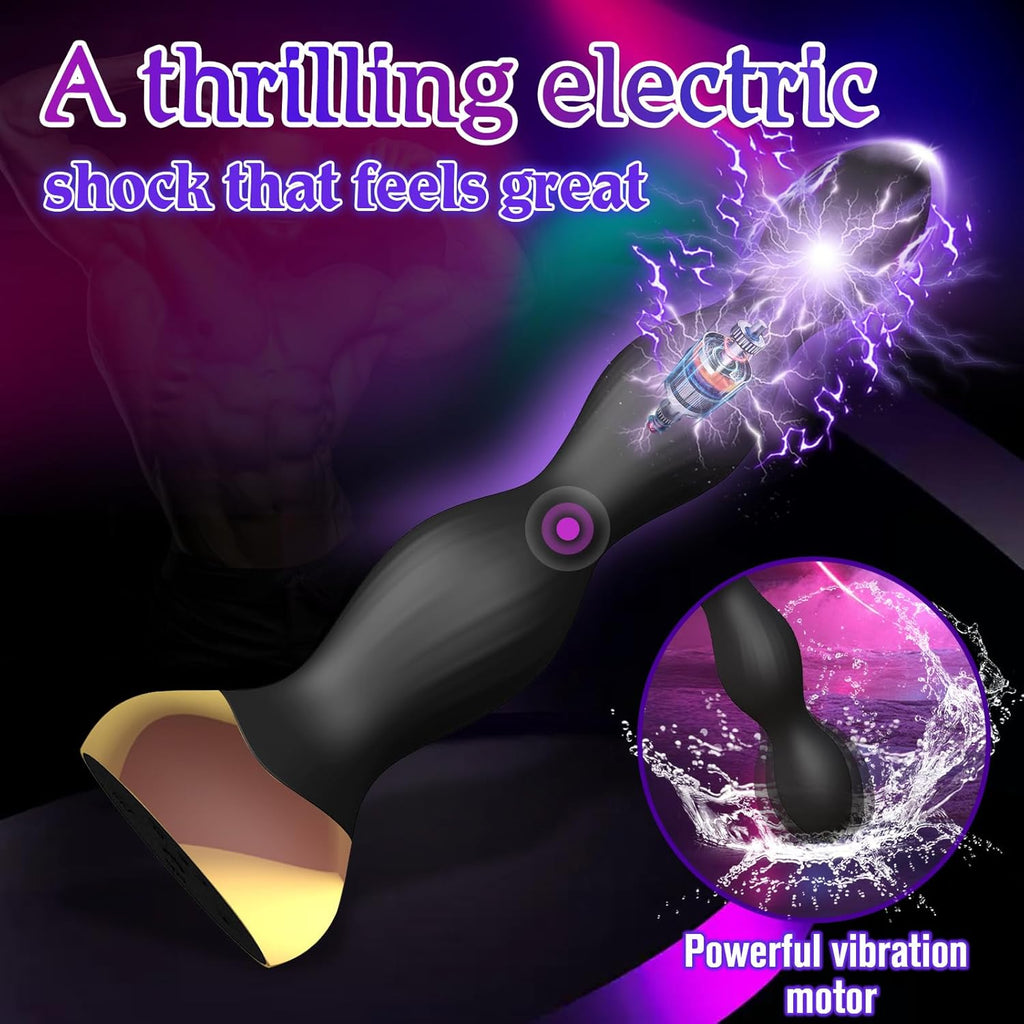 Electric Shock Anal Beads Butt Plug Vibrator Prostate Massager with 10 Vibrating Modes