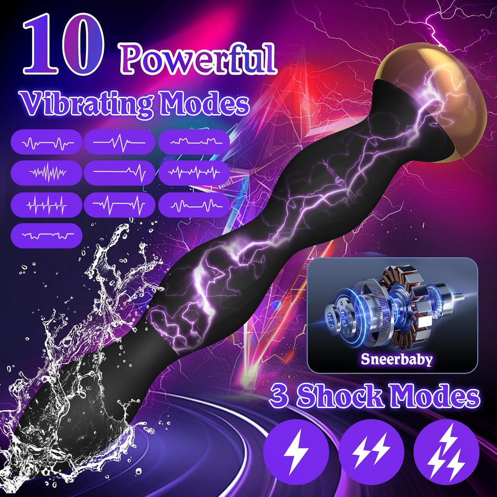 Electric Shock Anal Beads Butt Plug Vibrator Prostate Massager with 10 Vibrating Modes
