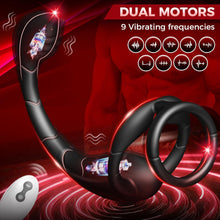 Charger l'image dans la galerie, 3 in 1 Dual Motors Cock Ring Prostate Massager Anal Vibrator with 9 Modes