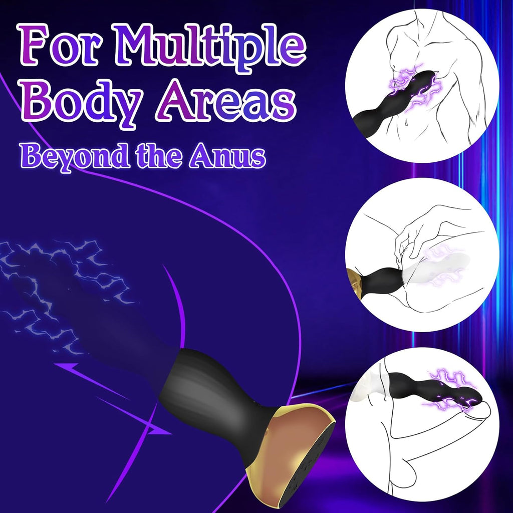 Electric Shock Anal Beads Butt Plug Vibrator Prostate Massager with 10 Vibrating Modes