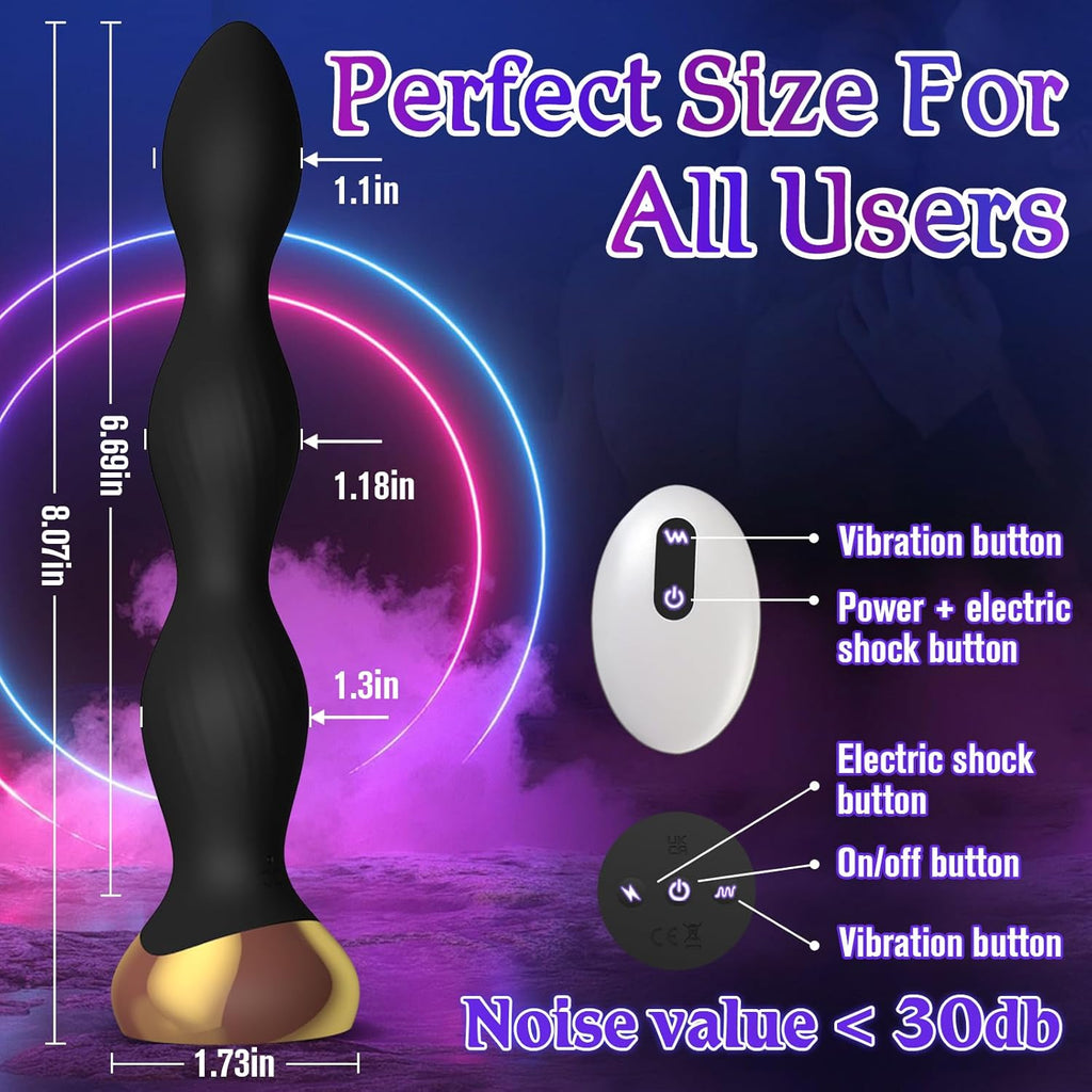Electric Shock Anal Beads Butt Plug Vibrator Prostate Massager with 10 Vibrating Modes