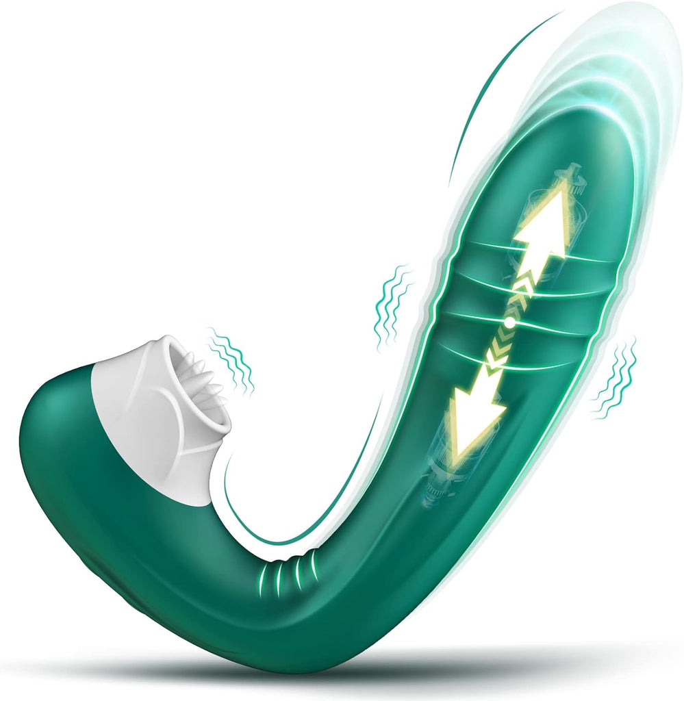 Vibromasseur en Silicone Point G pour Femme,Clitoris Vibrator avec 10 Modes de Poussée et de Léchage,Étanche Jouets Sexuels Rechargeables avec Stimulation Anale pour Couple, Adultes