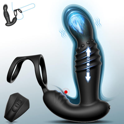 Masseurs de Prostate Sex Toys Anals avec Anneaux de Pénis, Vibromasseur Anal Télécommandé avec 10 Modes de Poussée & de Vibration, Vibrateur Gode Anal Plug Anal Vibrant Sextoy pour Hommes et Couple