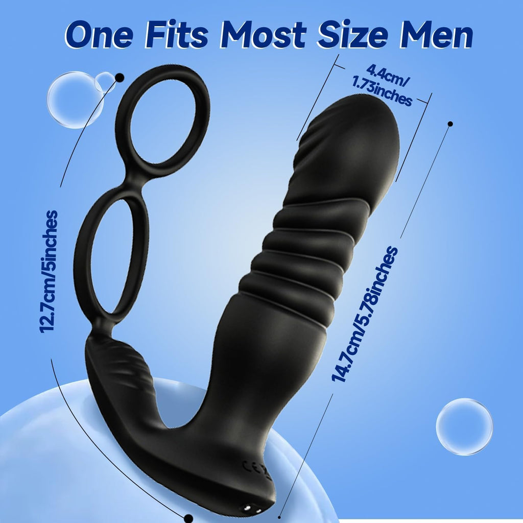 3 EN 1 Masseurs de Prostate sex toýs homme，vibromasseur avec Anneau Pénien, extenseur homme Télécommandé, Plug anal gode vibrateur avec 9×9 modes de poussée vibrant portabl Pour Couple sex toys