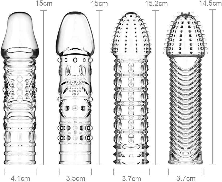 Manchons de Pénis en Silicone Gaines de Pénis à Stimulation Intensive de Particules Transparentes Retarder L'éjaculation Améliorer La Couverture D'agrandissement Du Coq D'érection (jeu de 4)