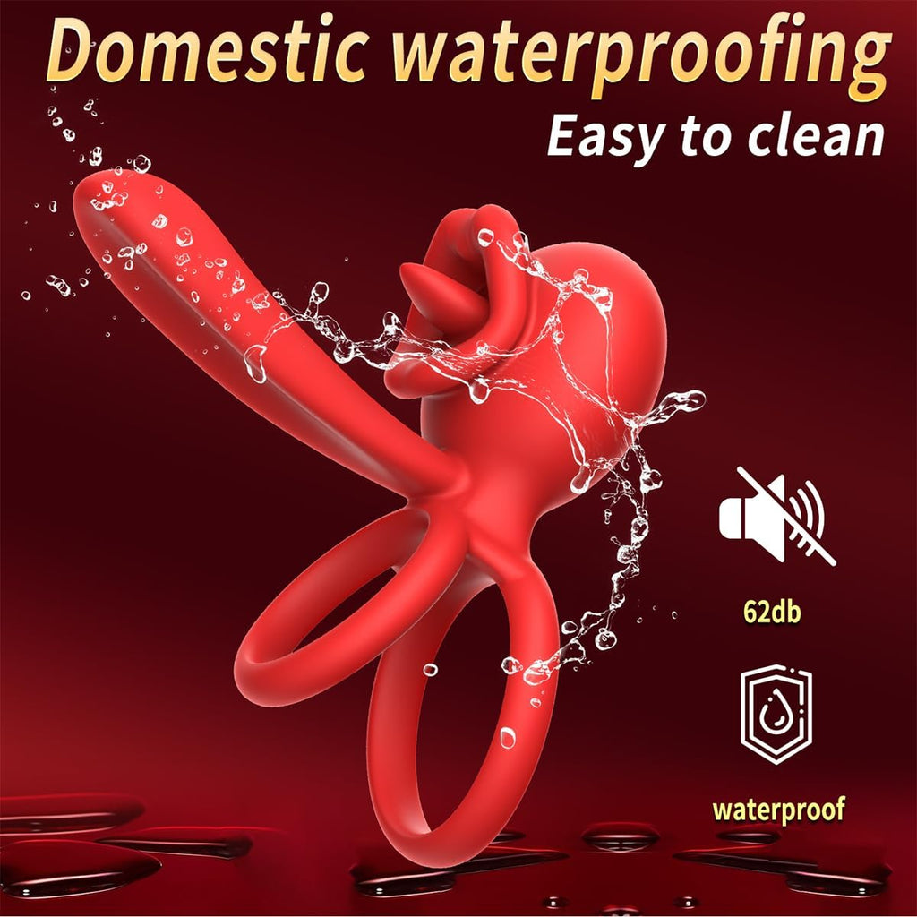 Anneau vibrant pour pénis et clitoris, 9 modes de vibration avec fonction léchage de langue, stimulateur du point G à double anneau en silicone, idéal pour les couples