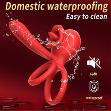 Charger l&#39;image dans la galerie, Anneau vibrant pour pénis et clitoris, 9 modes de vibration avec fonction léchage de langue, stimulateur du point G à double anneau en silicone, idéal pour les couples
