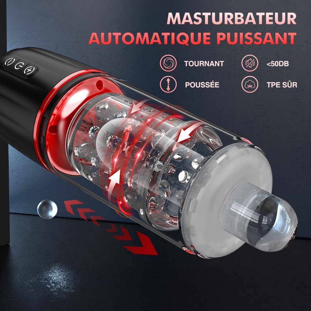 Masturbâteur Homme Mains Libres Vibromasseur Sextoy Homme, 7 Télescopiques & Rotation Masturbateur Automatique Masculin Sextoyse Homme Sexmasturbâteur, 3D Soft Vaginette Masturbâteur Succion Sex Toys