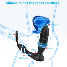 Charger l&#39;image dans la galerie, Sex Toys Plug Anal Vibromasseur pour Homme - Gode Masturbeuse pour Gay, Masseurs de Prostate Vibrant avec Anneau Pénien, Sextoy Anus Plugs Anals avec 9 Modes Télescopiques 9 Modes Vibrations