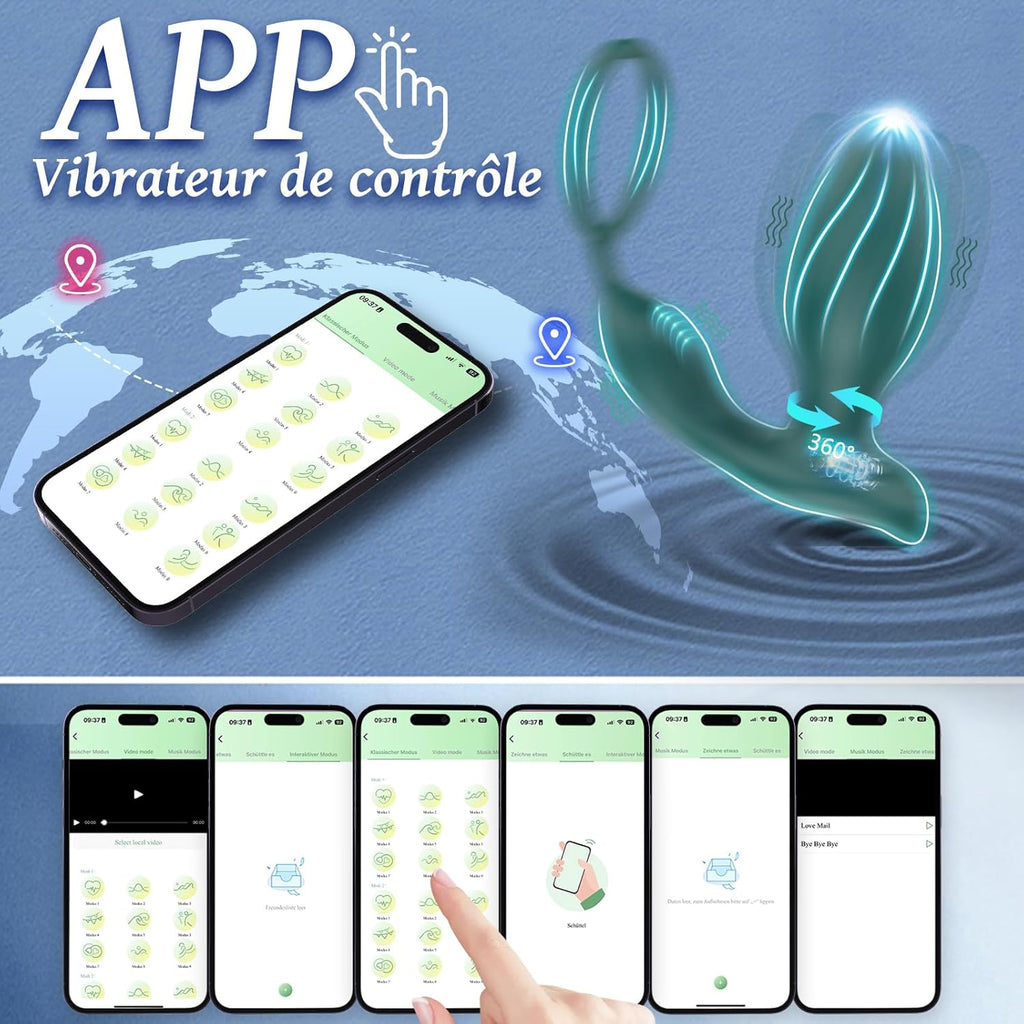 Plug Anus Vibromasseurs avec Anneau Pénien Sex Toys - Vibrateur Anal 10 modes, Prostate Vibrant Sex Toýs Couple Homme, Gode Homme pour Gay Sextoyse Couple Plaisir Homme avec Telecommande APP