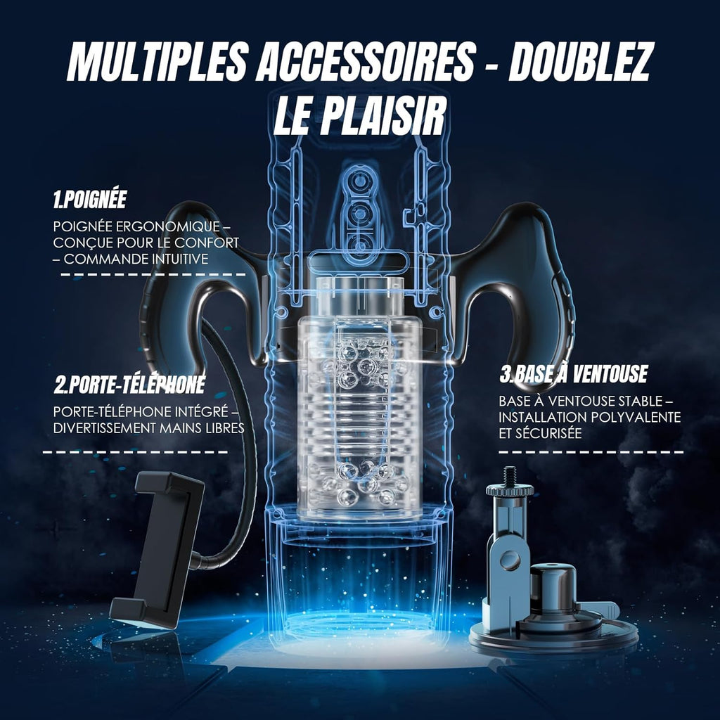 Masturbateurs Masculins Sex Toys avec 7 Modes Télescopiques et Rotations, Masturbateur Homme avec Poignée, Support pour Téléphone et Base à Ventouse Contrôle par Application Sex Toýs Homme