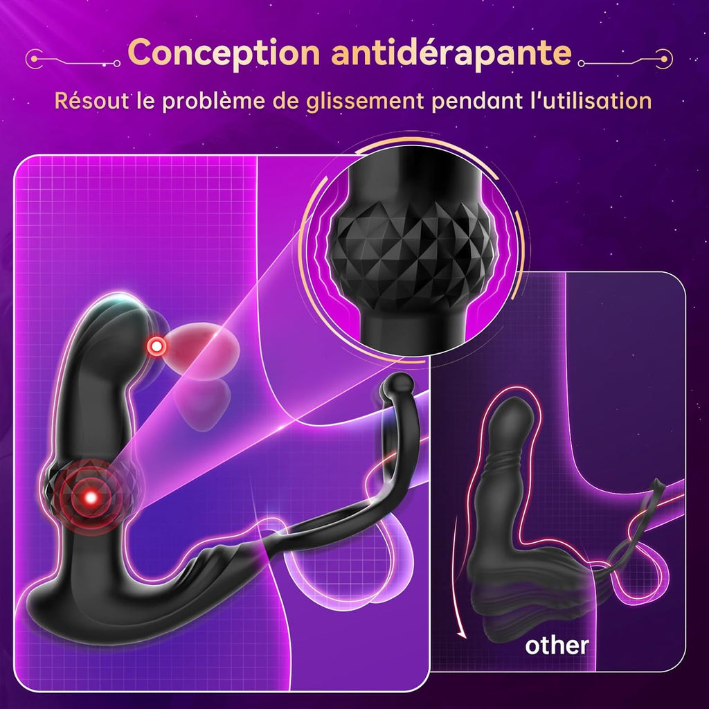 Prostate Homme Plug Anale avec Anneau Pénien, Conception Antidérapante Sex Toys Anals Vibromasseur avec 7 Vibrant et Déplacement des Doigts, 3 EN 1 Plug Anal Gode Vibro-masseur Sex Toýs Homme Couple