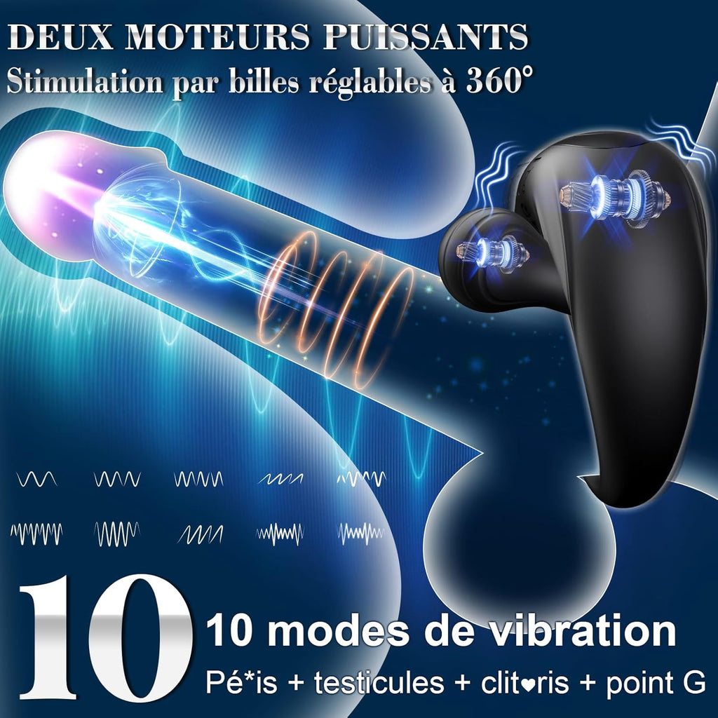 Anneaux de Pénis Vibrant Sex Toýs Homme - Anneau Vibrant Pénis Homme avec Vibrateur Boule Réglable 360° Anneau Penien - Anneau Hommes Sextoyse Couple Plaisir 10 Mode Vibromasseurs Pour HommeCockring