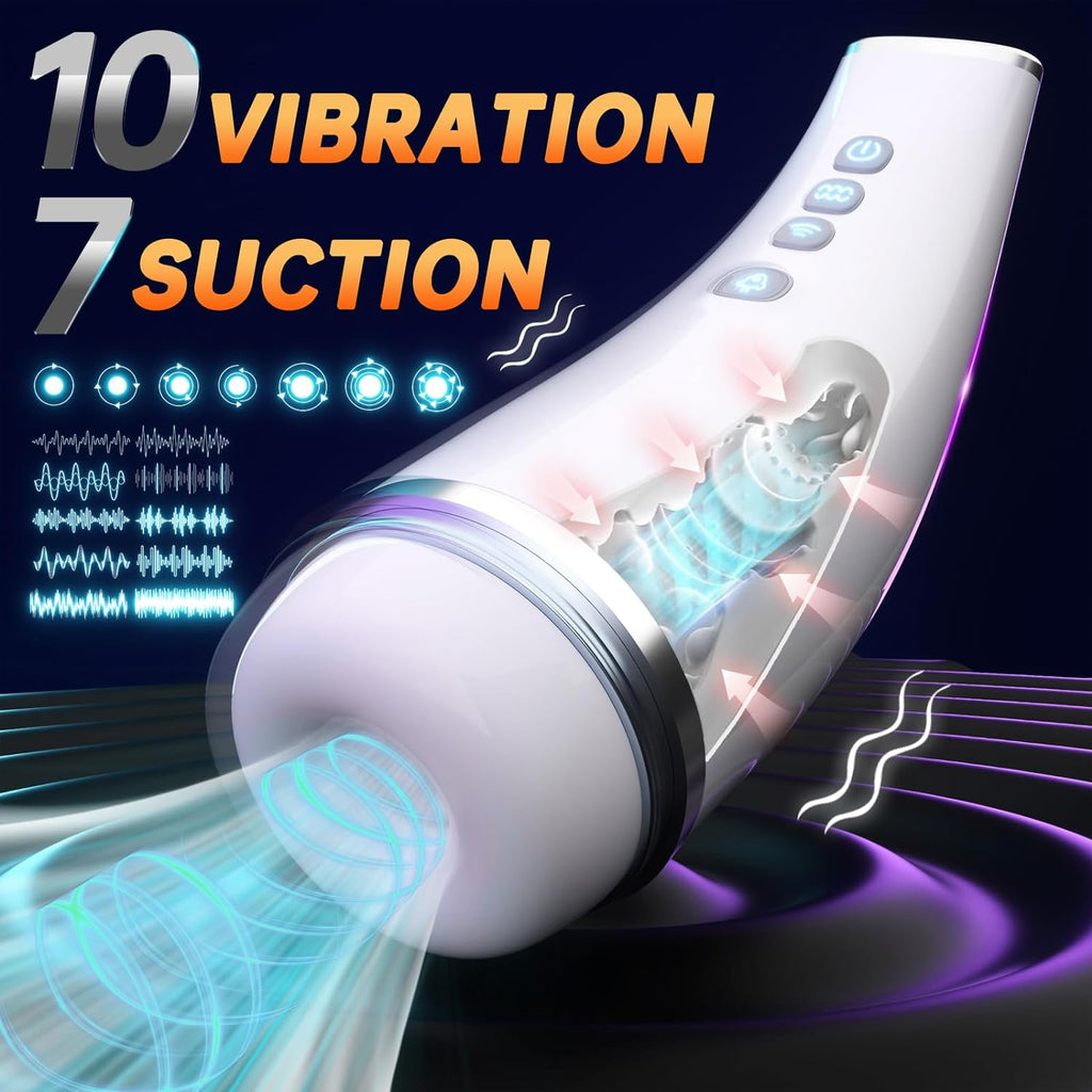 Appareil Masturbateur Cup, Stimulateur Masculin avec Succion Automatique, 10 vibrations et 7 modes d'aspiration, Jouet Sexuel en Silicone pour la Stimulation du Pénis Oral, Sex Toys pour Hommes