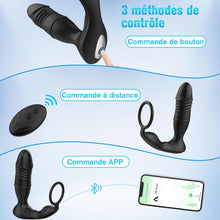 Charger l&#39;image dans la galerie, Sex Toys Plug Anal Vibromasseur pour Homme - Gode Masturbeuse pour Gay, Masseurs de Prostate Vibrant avec Anneau Pénien, Sextoy Anus Plugs Anals avec 9 Modes Télescopiques 9 Modes Vibrations