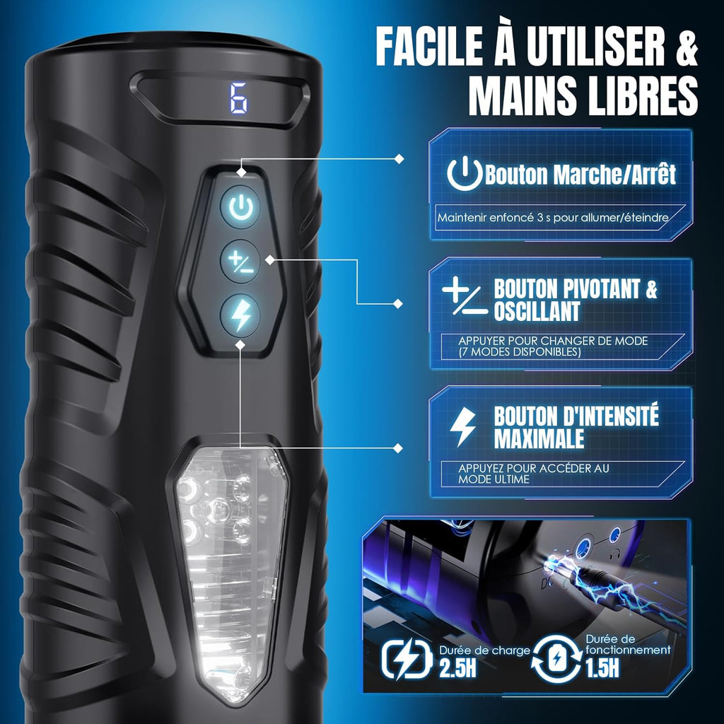 Masturbateurs Masculins Sex Toys avec 7 Modes Télescopiques et Rotations, Masturbateur Homme avec Poignée, Support pour Téléphone et Base à Ventouse Contrôle par Application Sex Toýs Homme