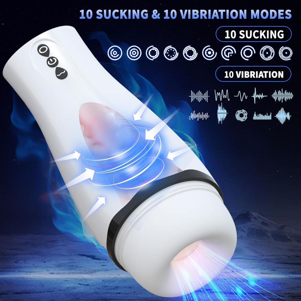Masturbateurs Masculins Sex Toýs Homme - Masturbateur Homme avec 10 Succion & Vibration & Échappement, Masturbâteur Homme Mains Llibres avec 3D Vaginette Ultra Réaliste, Sex Toys Homme