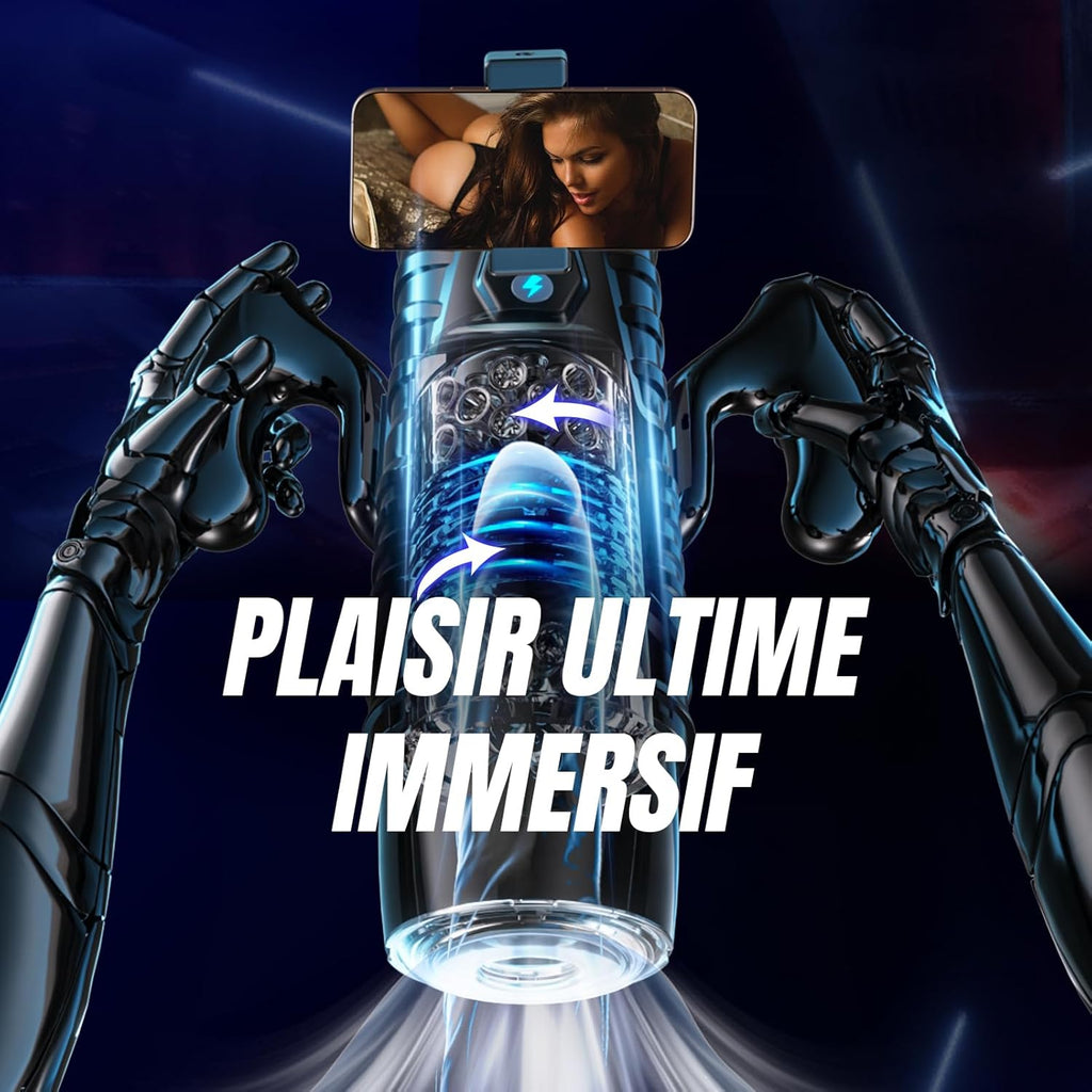 Masturbateurs Masculins Sex Toys avec 7 Modes Télescopiques et Rotations, Masturbateur Homme avec Poignée, Support pour Téléphone et Base à Ventouse Contrôle par Application Sex Toýs Homme