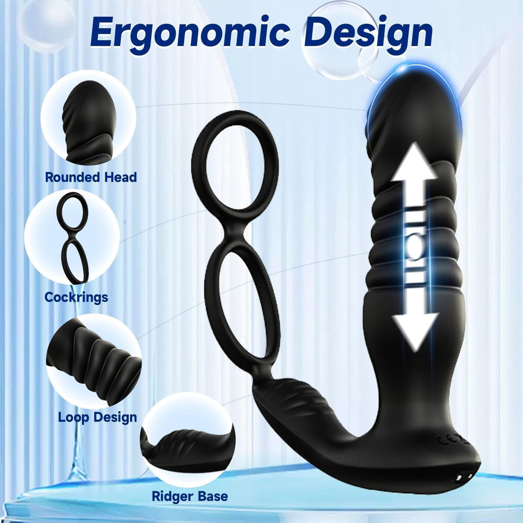3 EN 1 Masseurs de Prostate sex toýs homme，vibromasseur avec Anneau Pénien, extenseur homme Télécommandé, Plug anal gode vibrateur avec 9×9 modes de poussée vibrant portabl Pour Couple sex toys