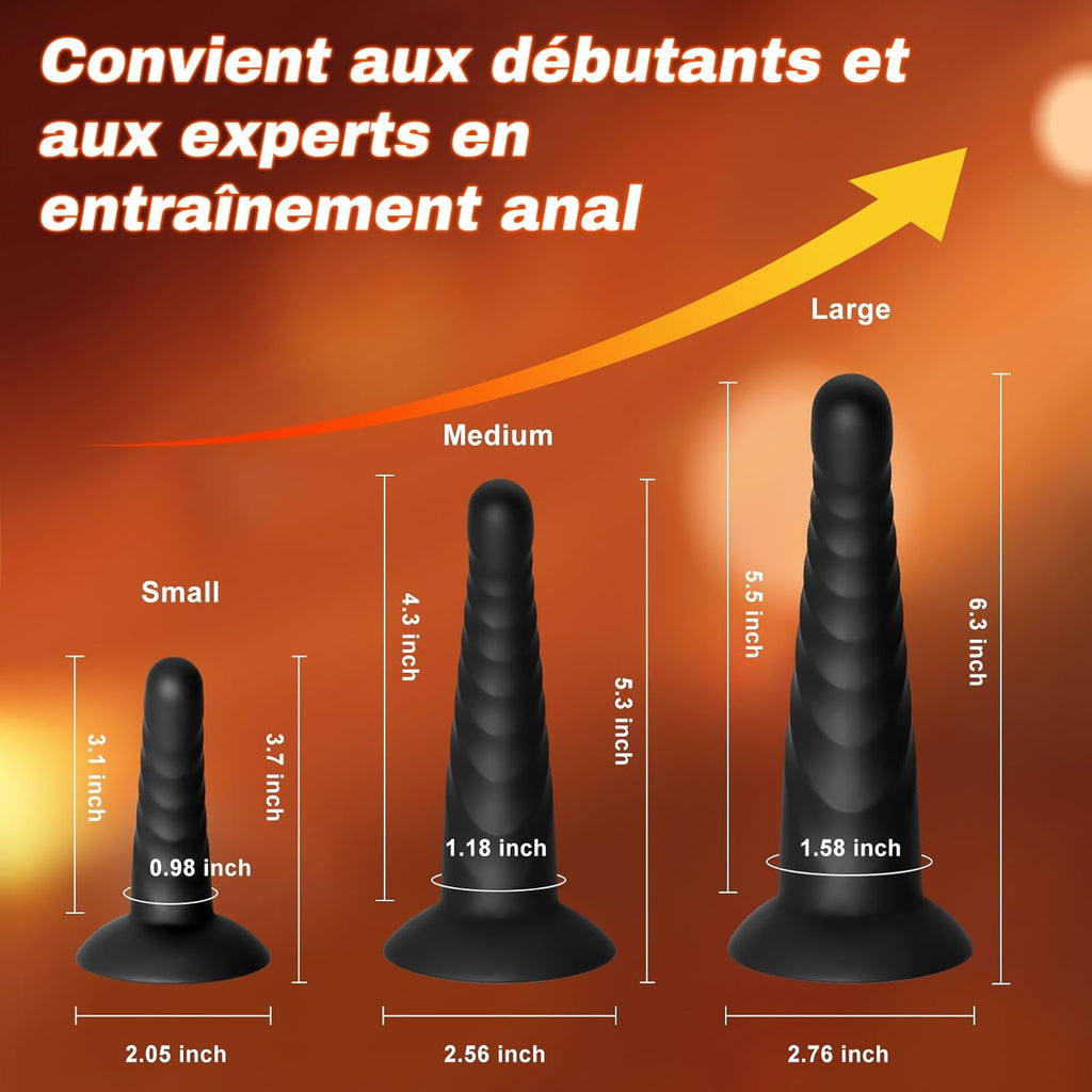 Plug Anal Sex Toýs Femme Hommes et Couples Plug Femme Débutante et Joueurs Avancés Pack de 3 Plugs Anaux en Silicone Sex Toys avec Base à Ventouse Évasée, Masseur de Prostate