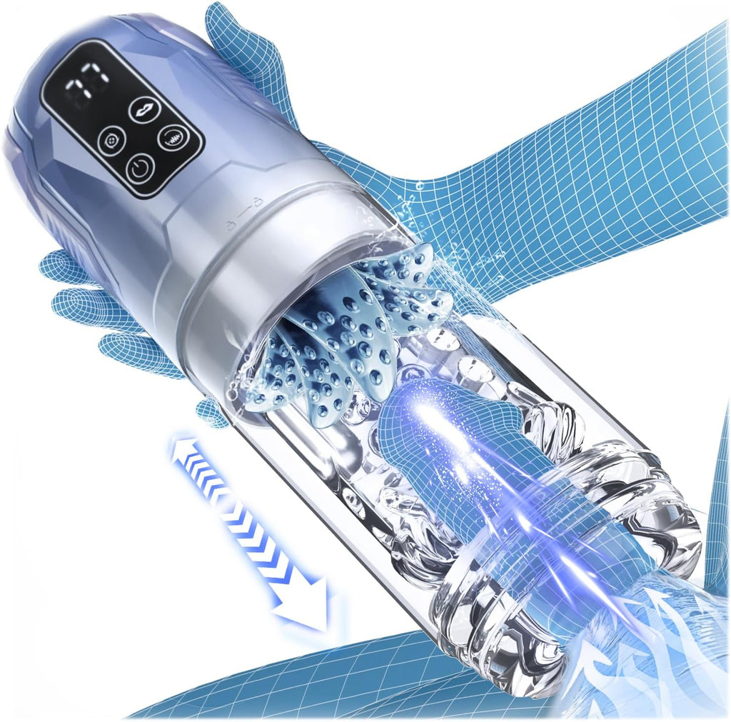 Penis Pump Realistic Electric Stroker with 7 Sucking Vibrating Thrusting Rotating Licking