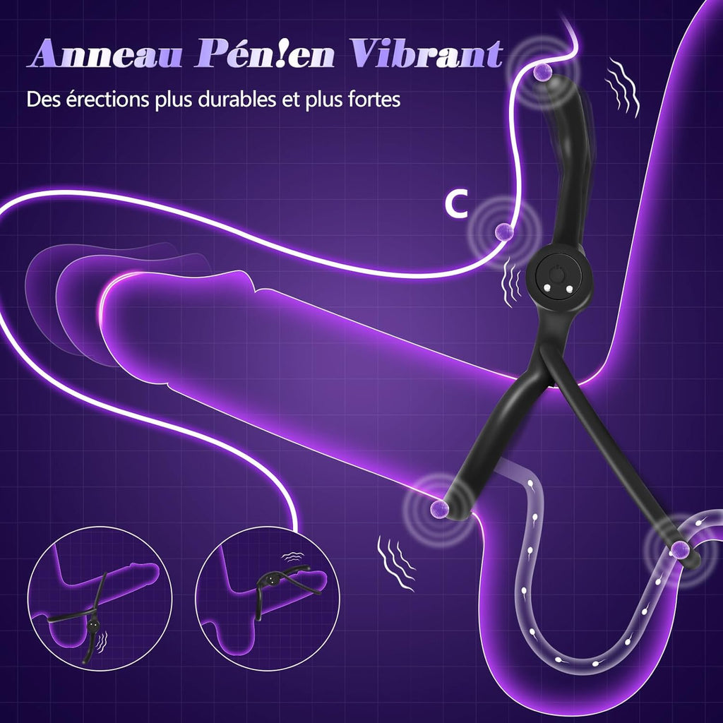 Anneau Penien - Anneau Homme Vibrant Sex Toýs Couple Vibromasseur, Femme Clitoridien Puissant - Rechargeable, prêt pour la douche et dure jusqu'à 60 minutes, 10 Modes de Vibration et Contrôle des APP