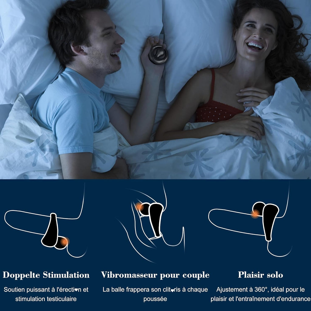 Anneaux de Pénis Vibrant Sex Toýs Homme - Anneau Vibrant Pénis Homme avec Vibrateur Boule Réglable 360° Anneau Penien - Anneau Hommes Sextoyse Couple Plaisir 10 Mode Vibromasseurs Pour HommeCockring