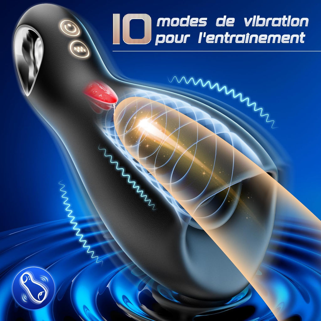 Masturbateurs Masculins Sex Toys, Automatique Masturbateur Homme 3D Vaginette Sextoy, Masturbeuse Homme avec 5 Modes pour lécher la langue&10 Modes de Vibration, Enveloppé à 360° Penisse Vibromasseurs