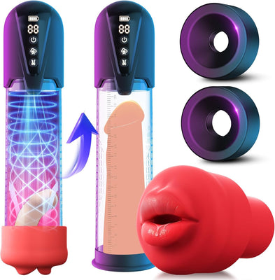 Pompe à Pénis sex toýs homme Masturbateurs masculins avec 4 D'aspiration& 6 modes entraînement,Vakuum pumpe pompe pénis Vibromasseurs avec Vaginette Silicone, Sextoy Homme Masturbateur