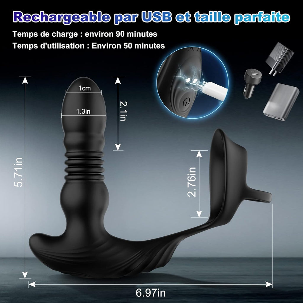 Masseurs de Prostate Vibrant avec Anneaux de Pénis avec 9 Modes de Poussée & de Vibration, zadicc Vibrateurs Anaux Télécommandé pour Jouets Sexuels pour la Stimulation Anale Couple,Étanche,
