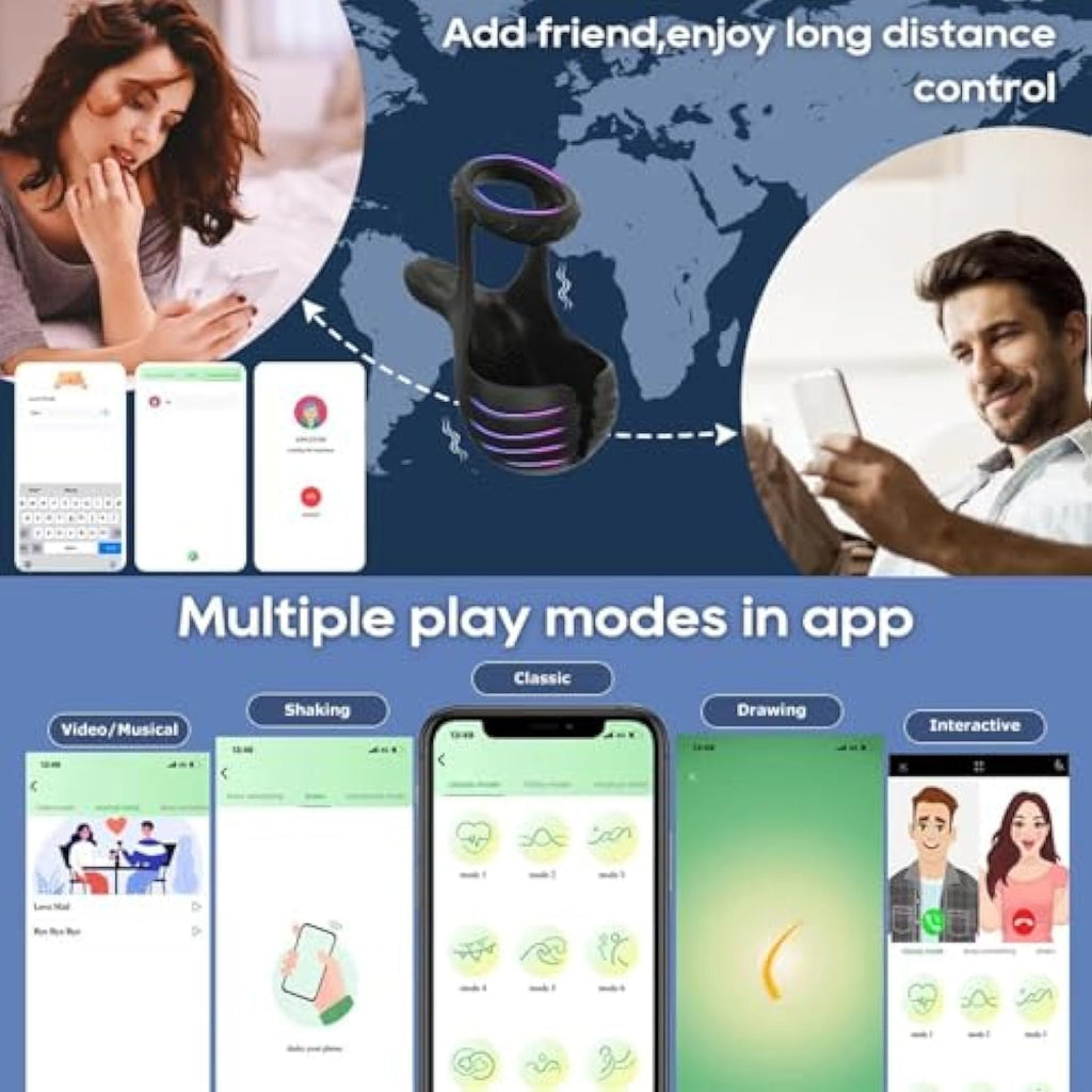 Sextoy Homme avec Télécommande et Application,Anneau De P-ÊŇIs en Silicone,étanche réglable pénien avec Anneau testiculaire plaisir Couple