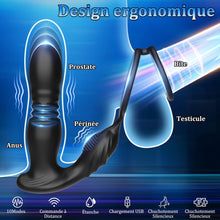 Charger l&#39;image dans la galerie, 3 EN 1 Masseurs de Prostate Vibrant avec Anneau Pénien, Vibrateur Anal Télécommandé, Plug anal gode vibrateur avec 10 modes de poussée vibrant portabl Pour Couple