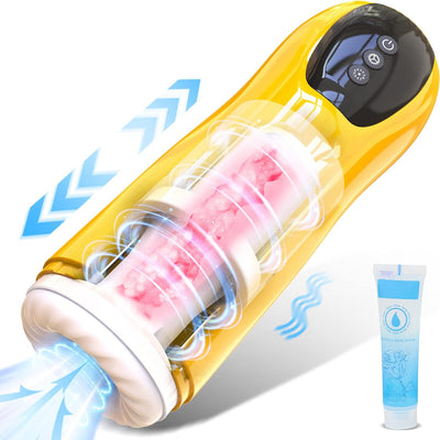 Electric Masturbateurs Masculins Automatique Électrique Sextoyse Homme Sex, 7 Télescopique + Vibrations Masturbeuse Va et Vient, Mains Libres