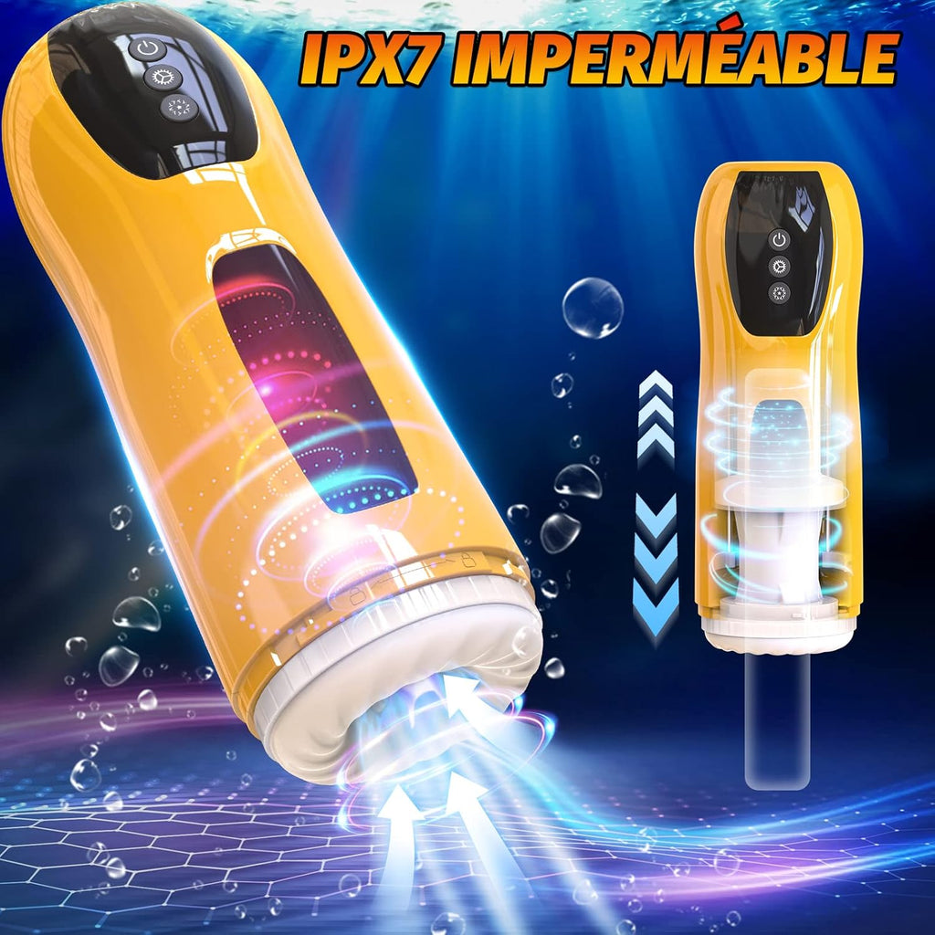 Electric Masturbateurs Masculins Automatique Électrique Sextoyse Homme Sex, 7 Télescopique + Vibrations Masturbeuse Va et Vient, Mains Libres